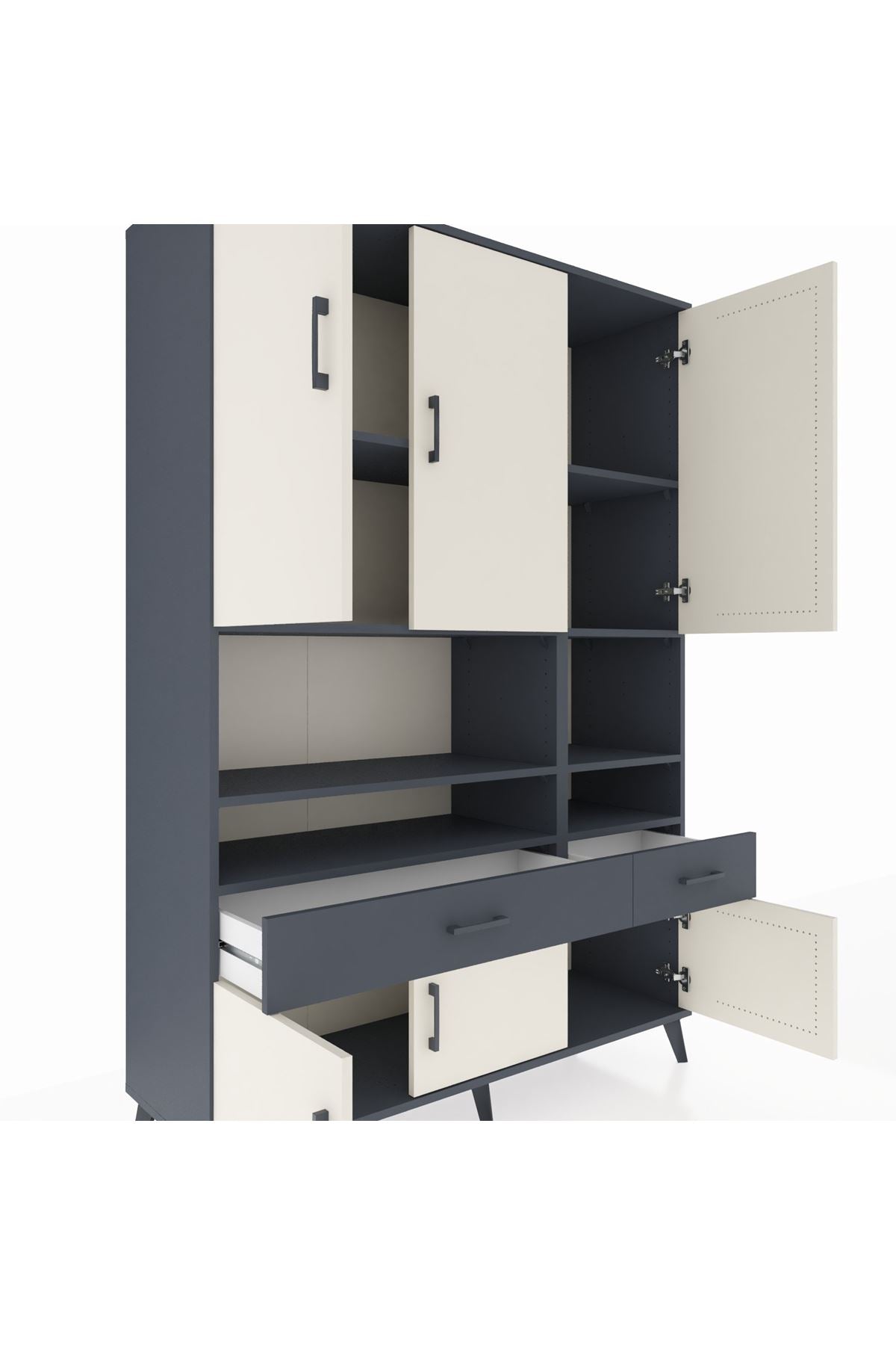 Hyperion Dolap 8 Raflı 2 Çekmeceli 6 Kapaklı 132x44x195 Antrasit-Aytaşı/Antrasit