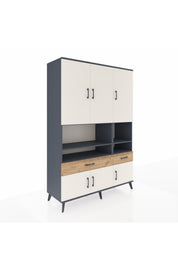 Hyperion Dolap 8 Raflı 2 Çekmeceli 6 Kapaklı 132x44x195 Antrasit-Aytaşı/Çam