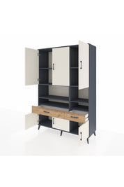 Hyperion Dolap 8 Raflı 2 Çekmeceli 6 Kapaklı 132x44x195 Antrasit-Aytaşı/Çam