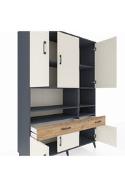 Hyperion Dolap 8 Raflı 2 Çekmeceli 6 Kapaklı 132x44x195 Antrasit-Aytaşı/Çam