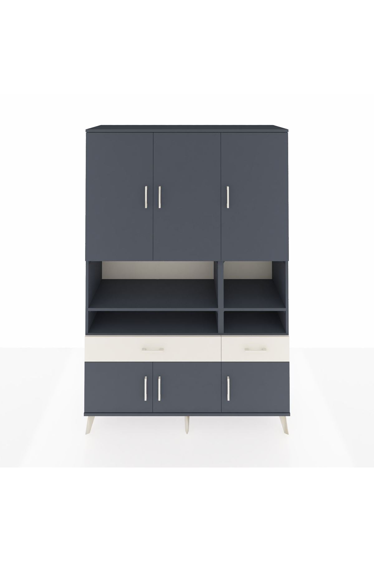 Hyperion Dolap 8 Raflı 2 Çekmeceli 6 Kapaklı 132x44x195 Antrasit-Antrasit/Aytaşı