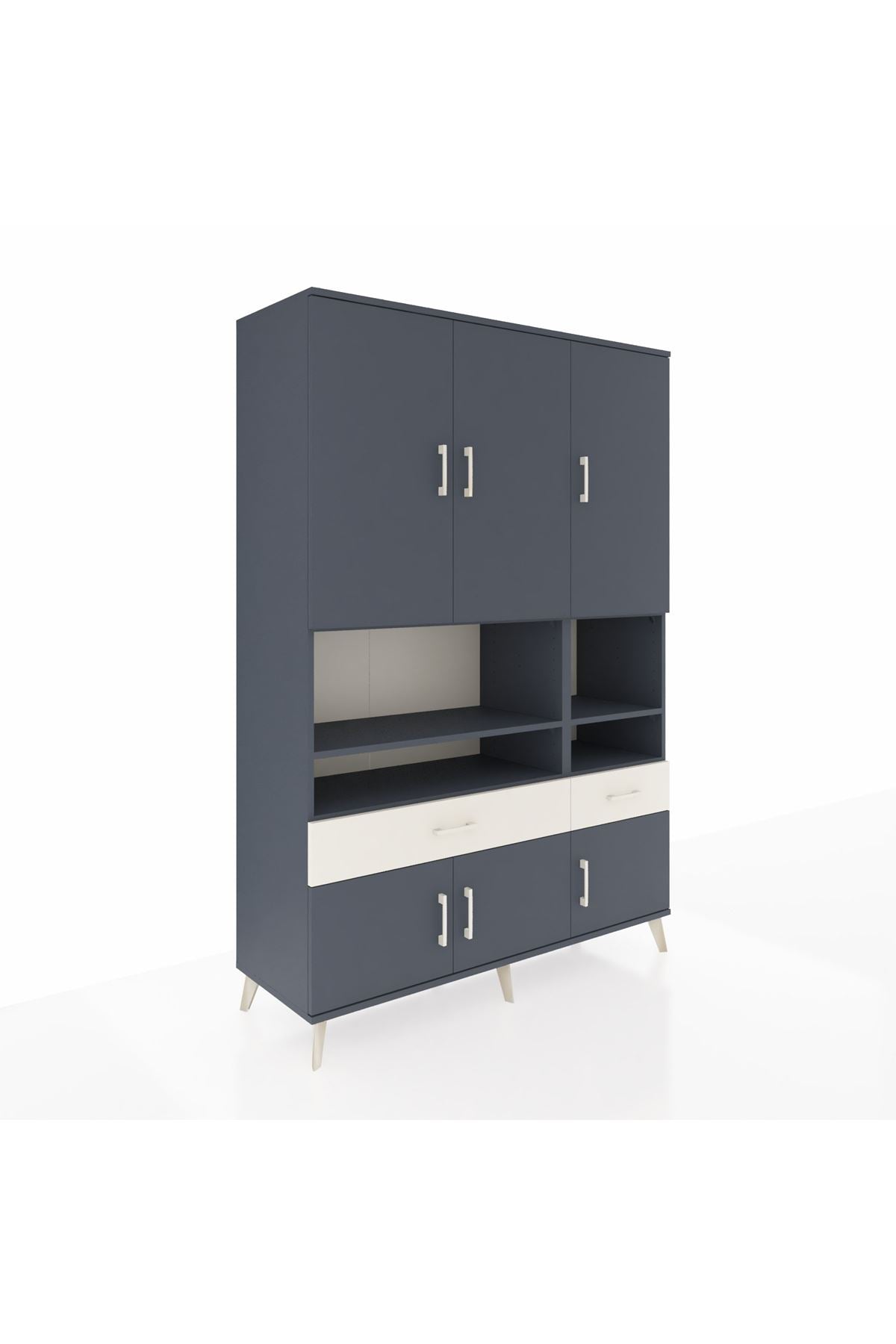 Hyperion Dolap 8 Raflı 2 Çekmeceli 6 Kapaklı 132x44x195 Antrasit-Antrasit/Aytaşı