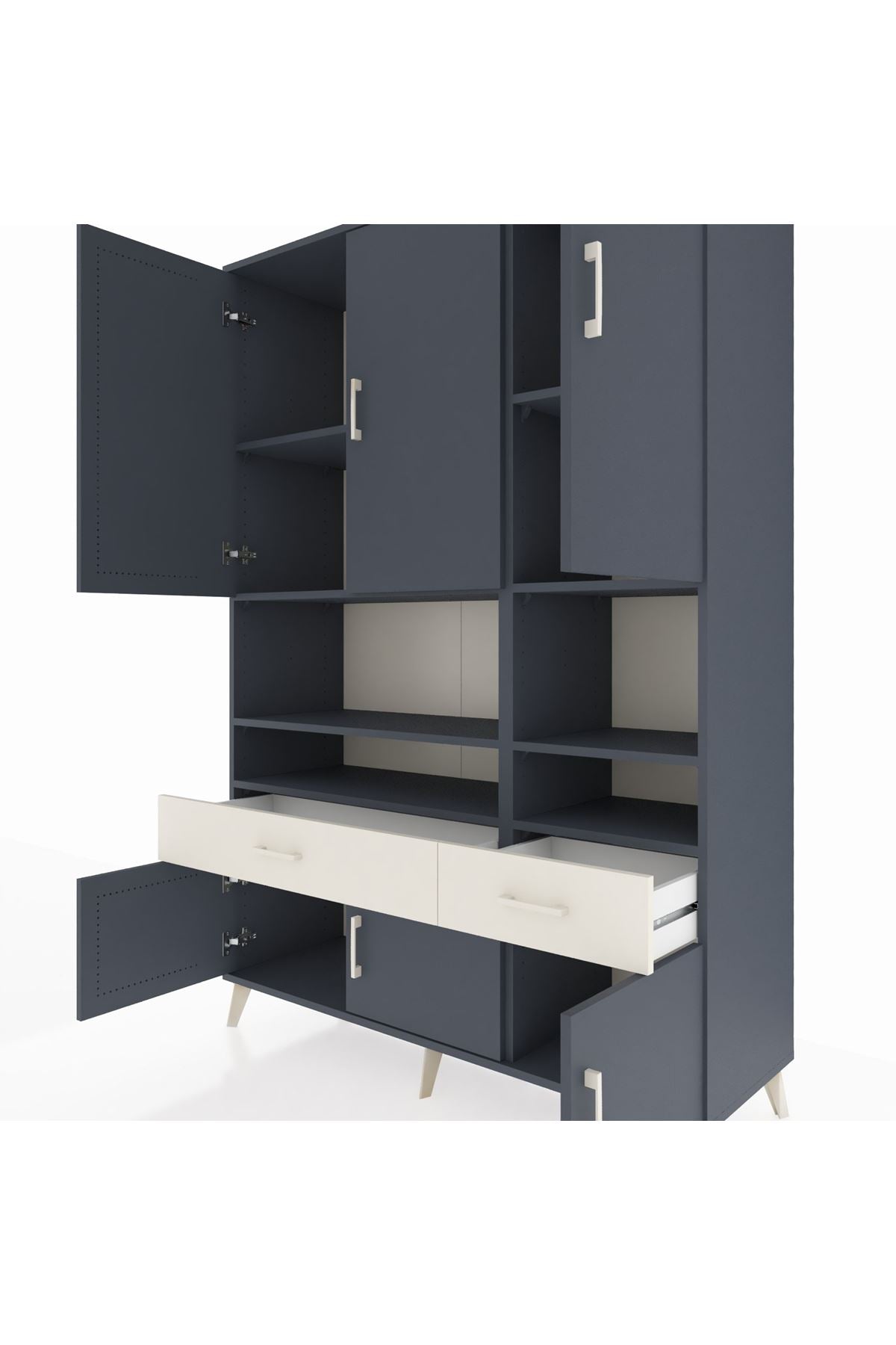 Hyperion Dolap 8 Raflı 2 Çekmeceli 6 Kapaklı 132x44x195 Antrasit-Antrasit/Aytaşı