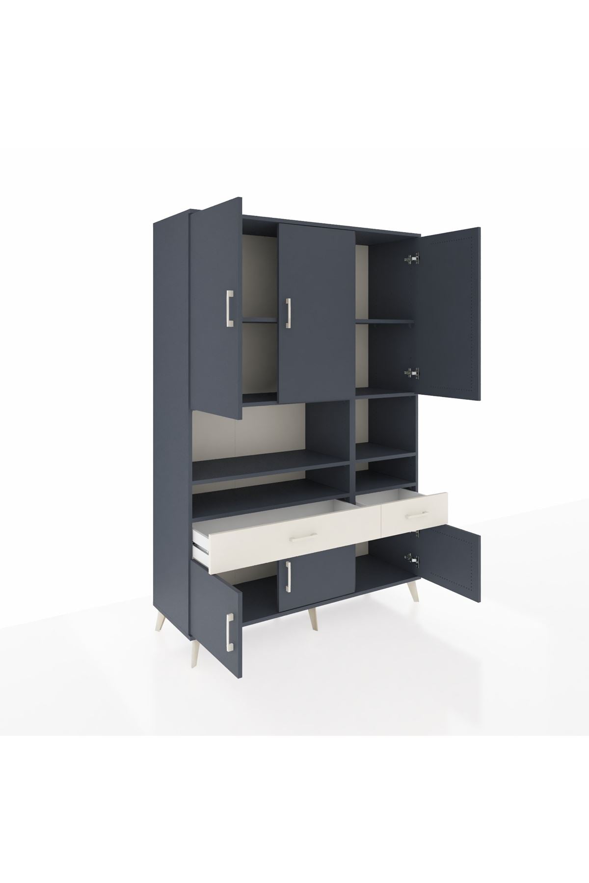 Hyperion Dolap 8 Raflı 2 Çekmeceli 6 Kapaklı 132x44x195 Antrasit-Antrasit/Aytaşı