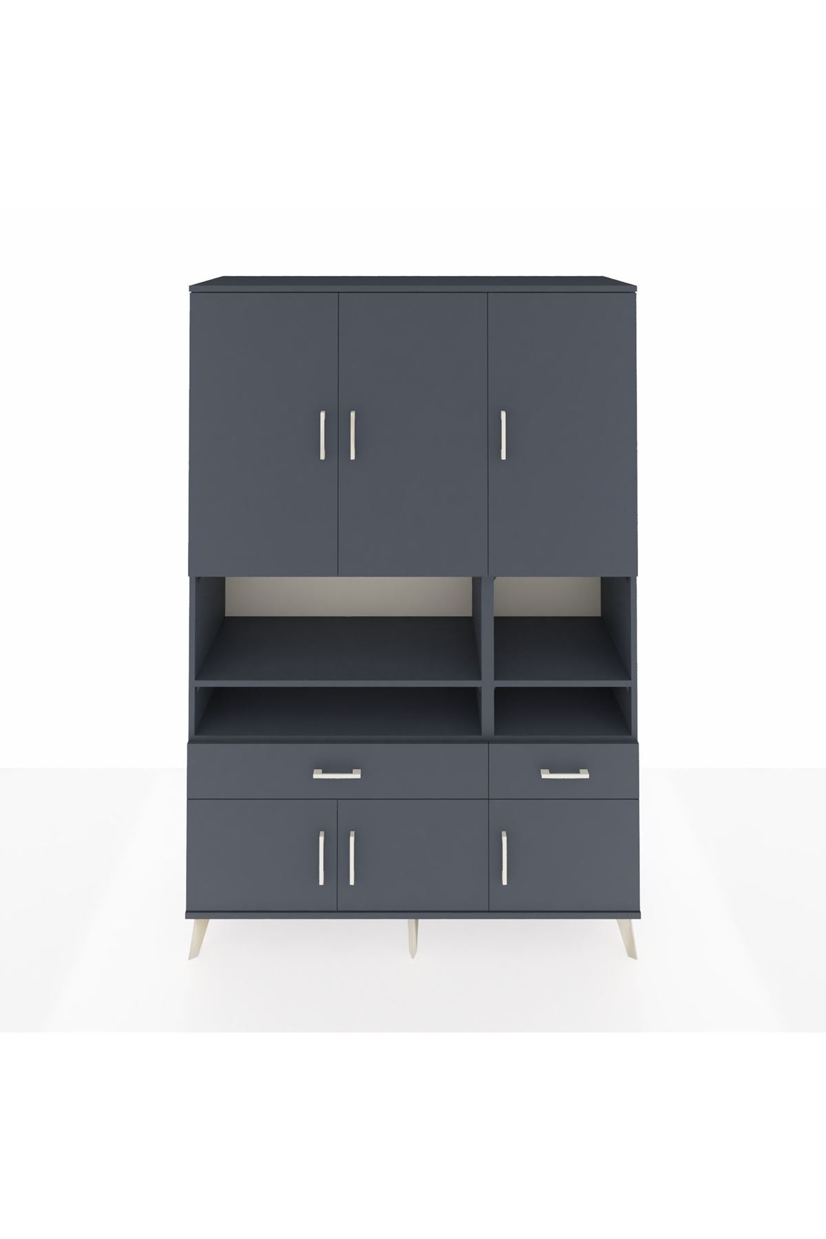 Hyperion Dolap 8 Raflı 2 Çekmeceli 6 Kapaklı 132x44x195 Antrasit-Antrasit/Antrasit