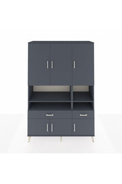 Hyperion Dolap 8 Raflı 2 Çekmeceli 6 Kapaklı 132x44x195 Antrasit-Antrasit/Antrasit