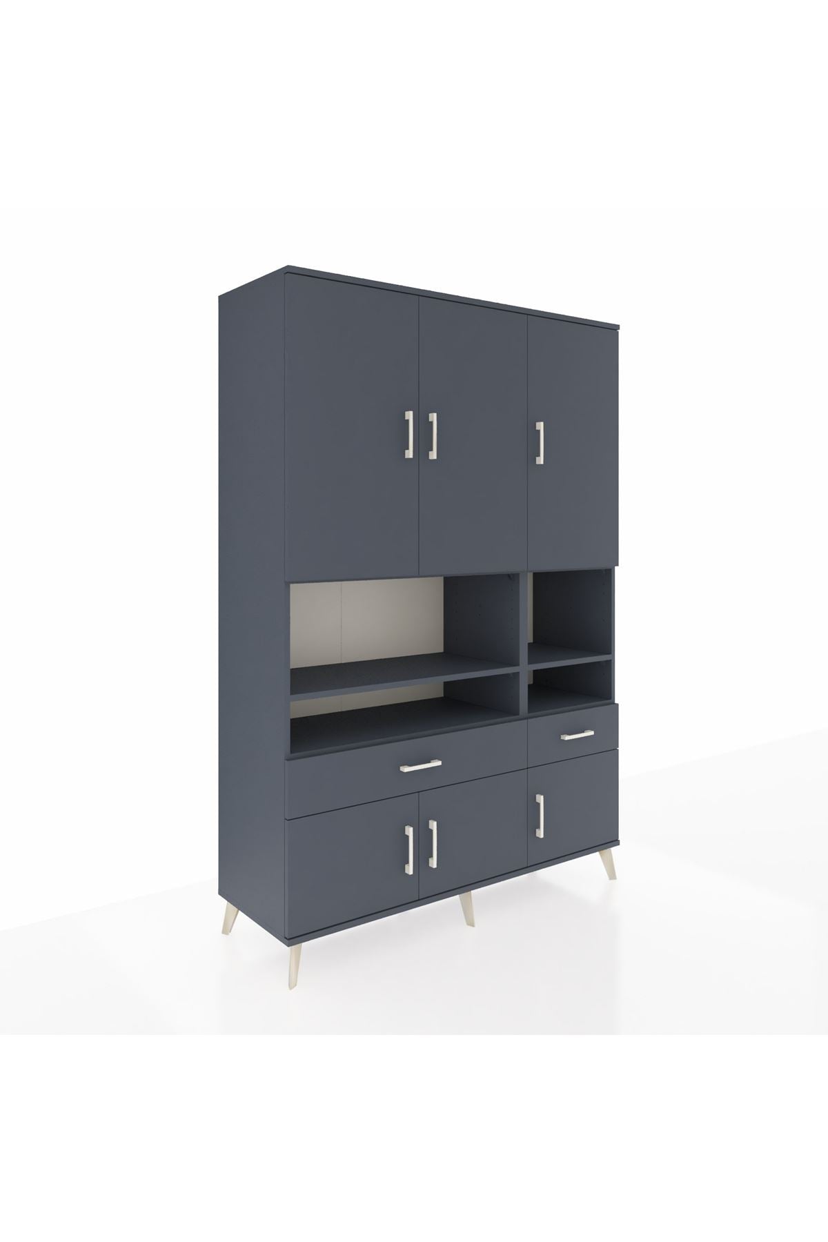 Hyperion Dolap 8 Raflı 2 Çekmeceli 6 Kapaklı 132x44x195 Antrasit-Antrasit/Antrasit