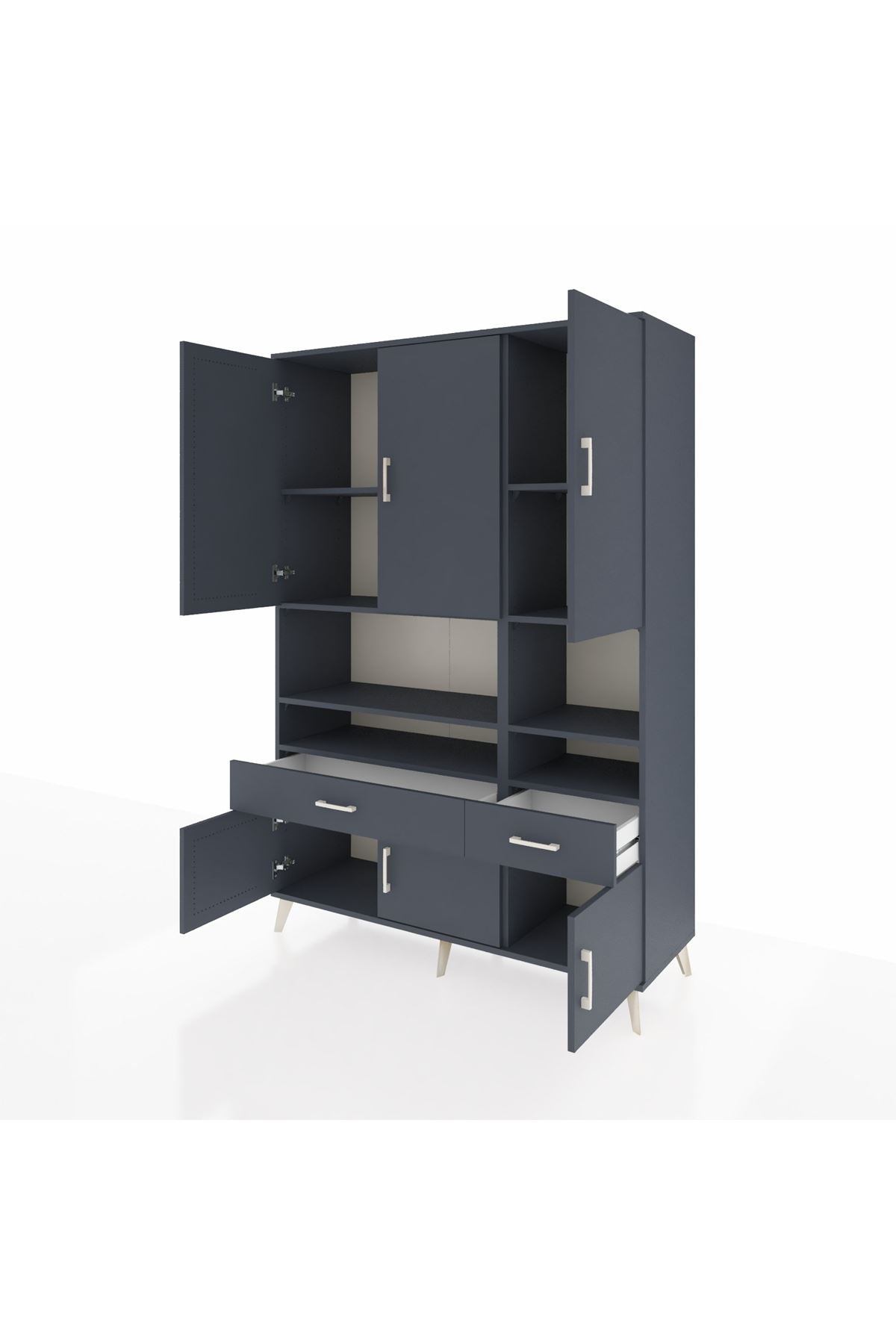 Hyperion Dolap 8 Raflı 2 Çekmeceli 6 Kapaklı 132x44x195 Antrasit-Antrasit/Antrasit