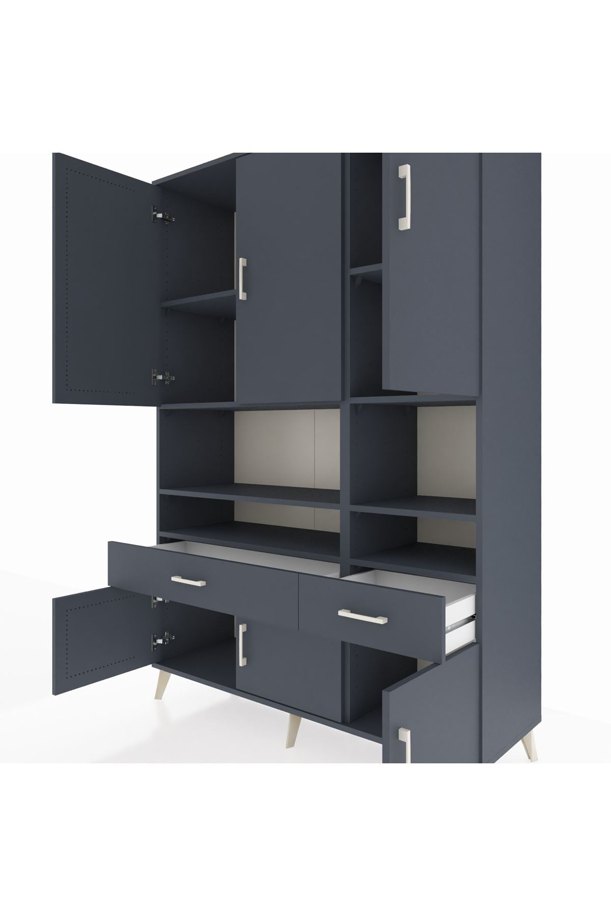 Hyperion Dolap 8 Raflı 2 Çekmeceli 6 Kapaklı 132x44x195 Antrasit-Antrasit/Antrasit