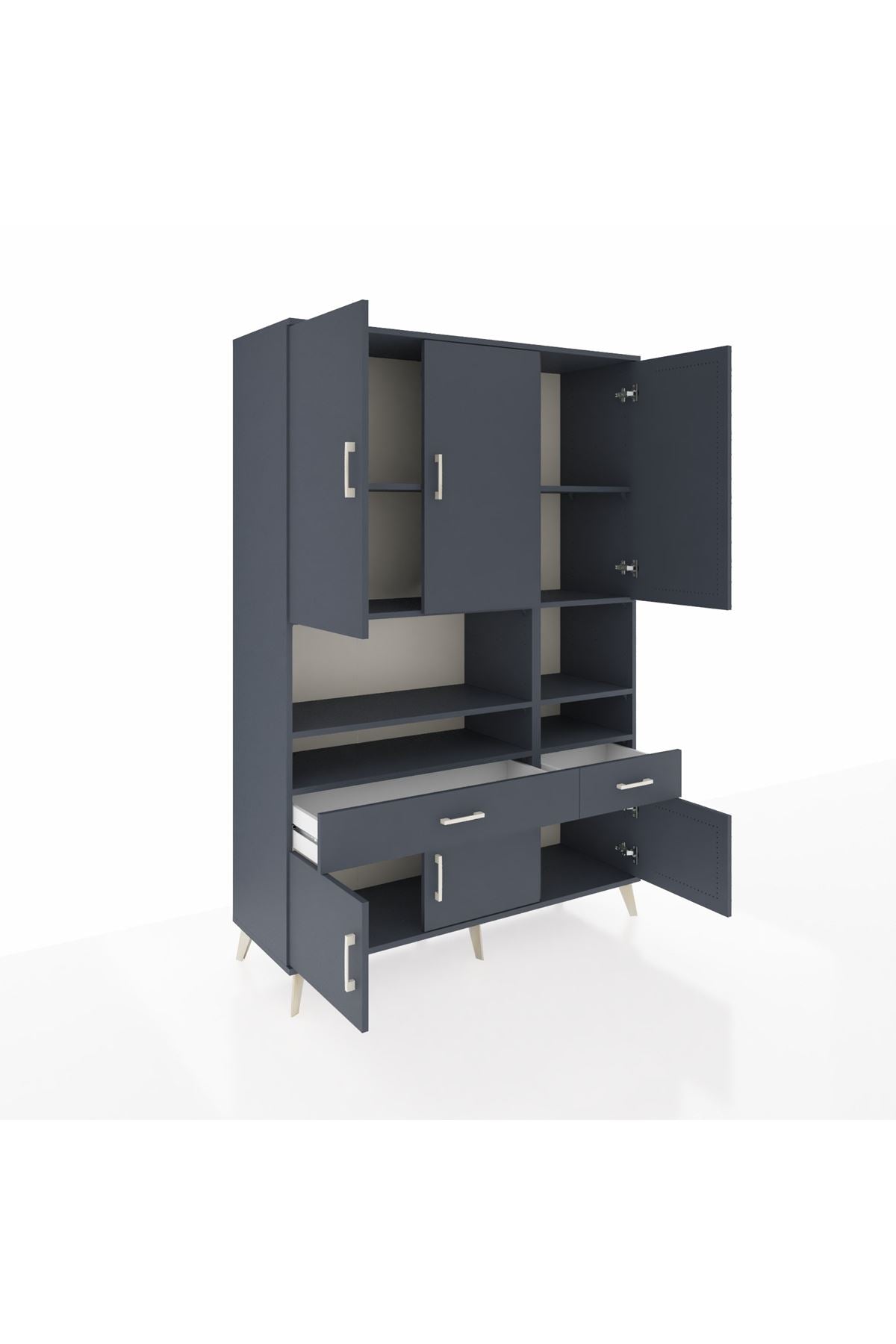 Hyperion Dolap 8 Raflı 2 Çekmeceli 6 Kapaklı 132x44x195 Antrasit-Antrasit/Antrasit