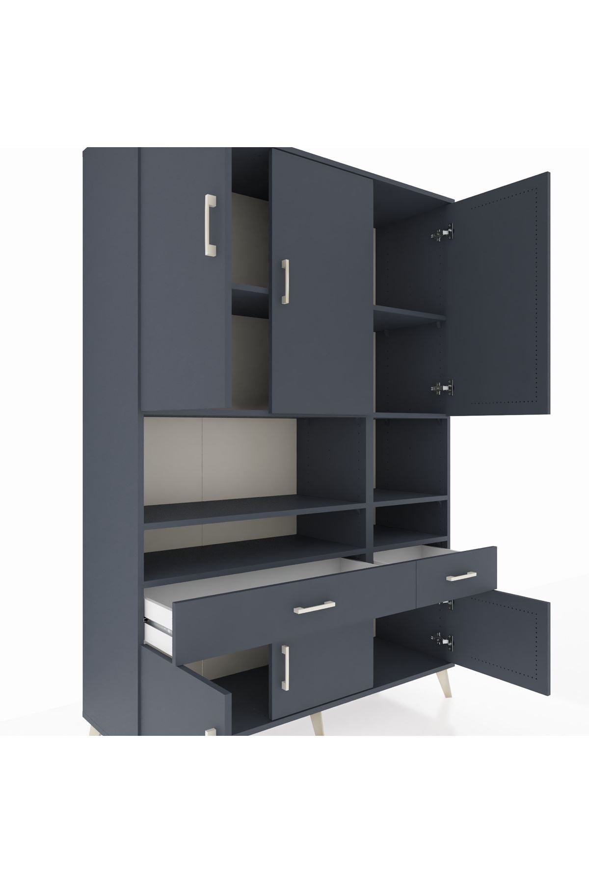 Hyperion Dolap 8 Raflı 2 Çekmeceli 6 Kapaklı 132x44x195 Antrasit-Antrasit/Antrasit