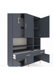 Hyperion Dolap 8 Raflı 2 Çekmeceli 6 Kapaklı 132x44x195 Antrasit-Antrasit/Antrasit