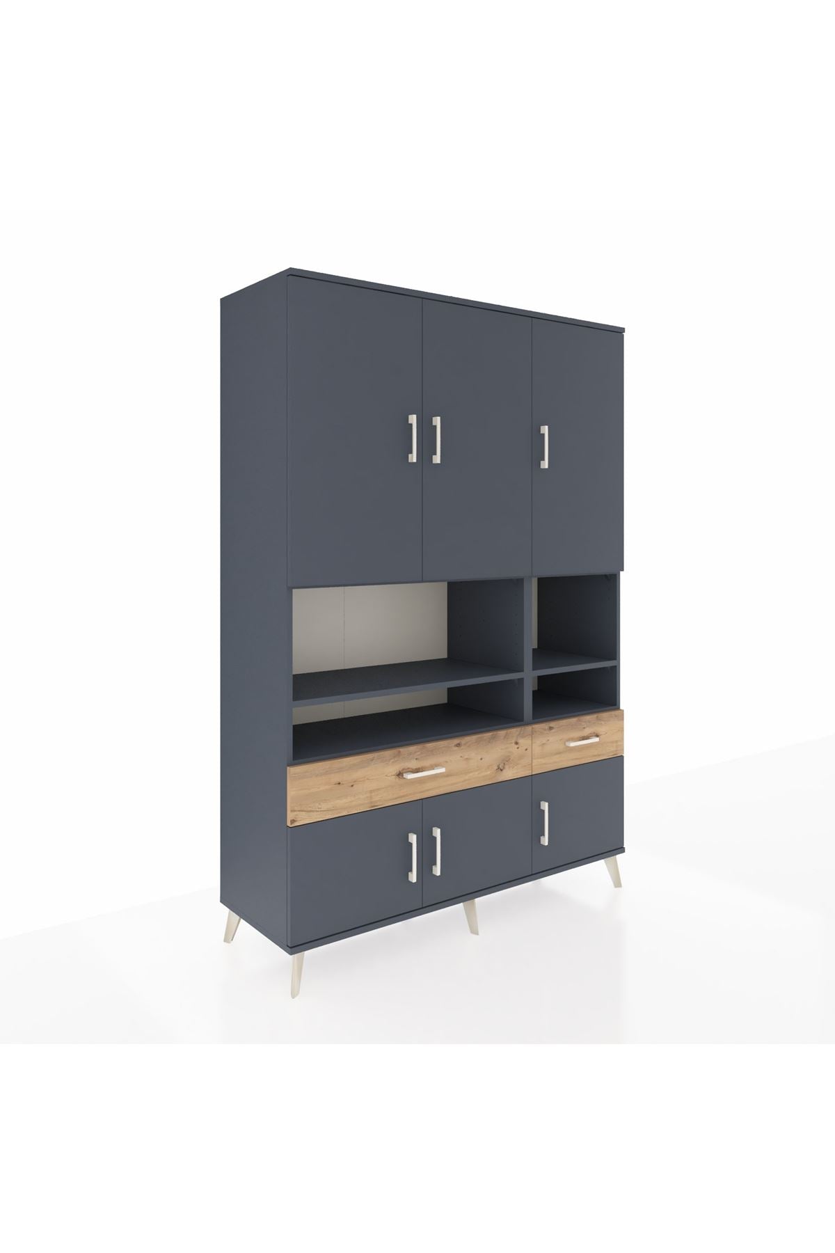 Hyperion Dolap 8 Raflı 2 Çekmeceli 6 Kapaklı 132x44x195 Antrasit-Antrasit/Çam