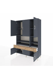 Hyperion Dolap 8 Raflı 2 Çekmeceli 6 Kapaklı 132x44x195 Antrasit-Antrasit/Çam