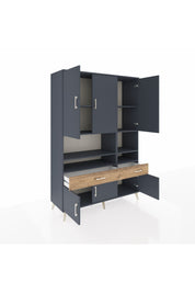 Hyperion Dolap 8 Raflı 2 Çekmeceli 6 Kapaklı 132x44x195 Antrasit-Antrasit/Çam