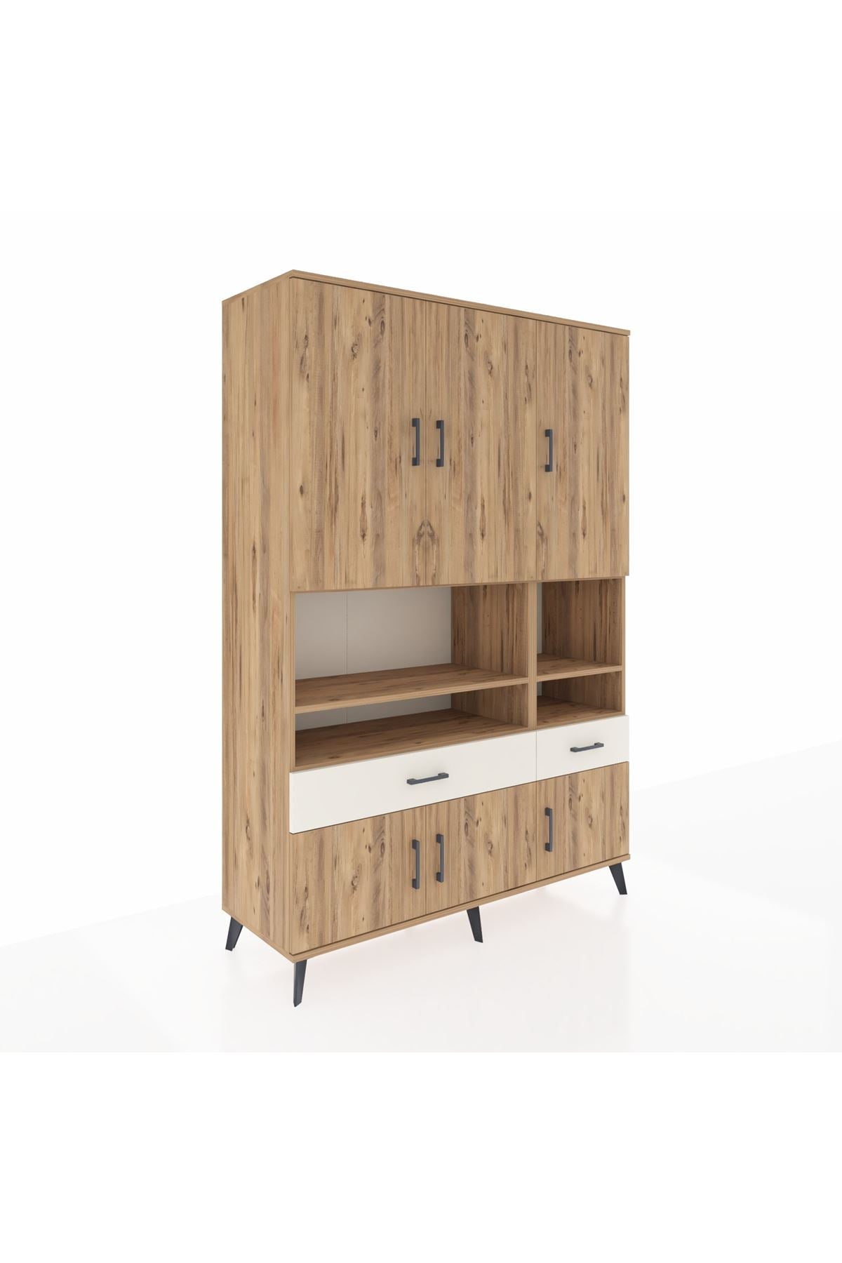 Hyperion Dolap 8 Raflı 2 Çekmeceli 6 Kapaklı 132x44x195 Çam-Çam/Aytaşı