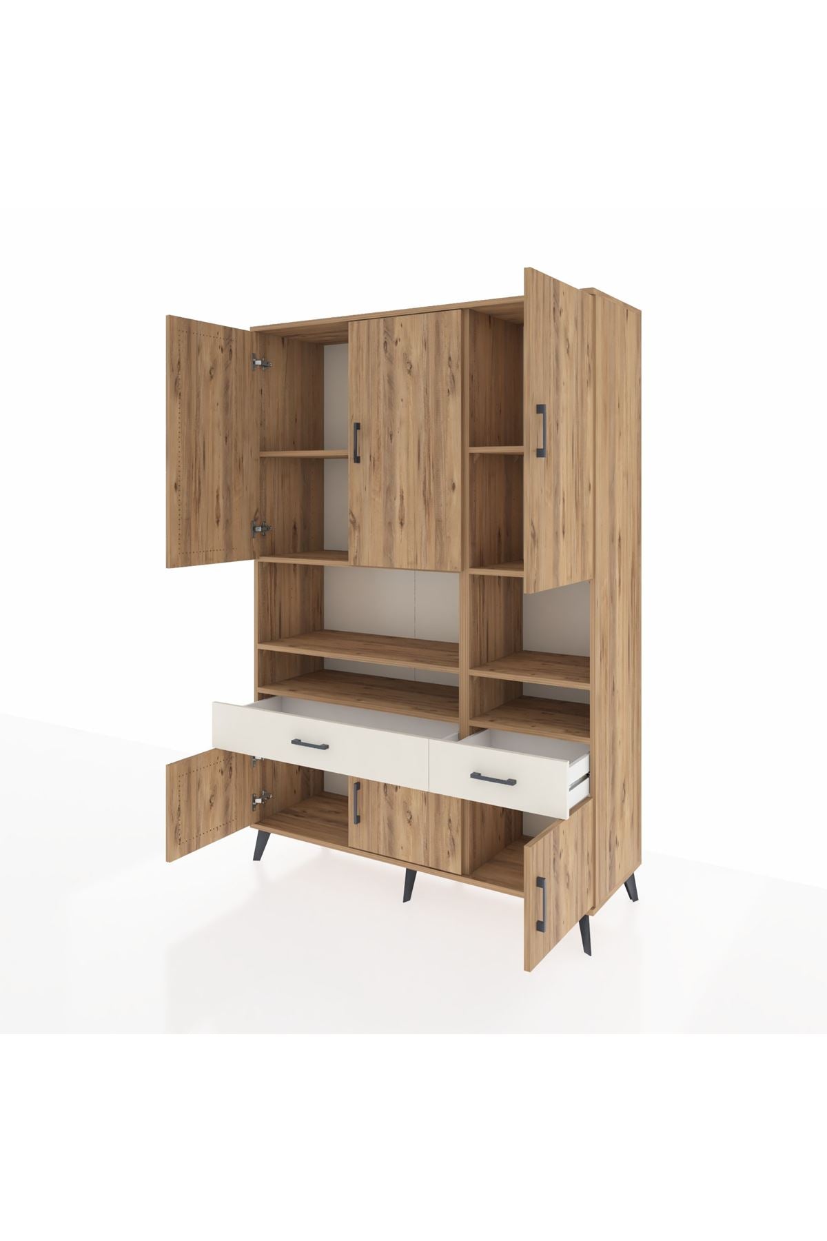 Hyperion Dolap 8 Raflı 2 Çekmeceli 6 Kapaklı 132x44x195 Çam-Çam/Aytaşı