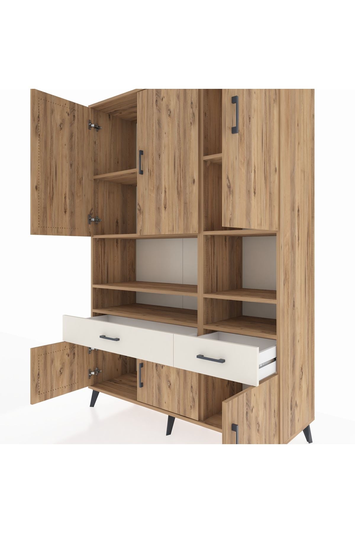 Hyperion Dolap 8 Raflı 2 Çekmeceli 6 Kapaklı 132x44x195 Çam-Çam/Aytaşı