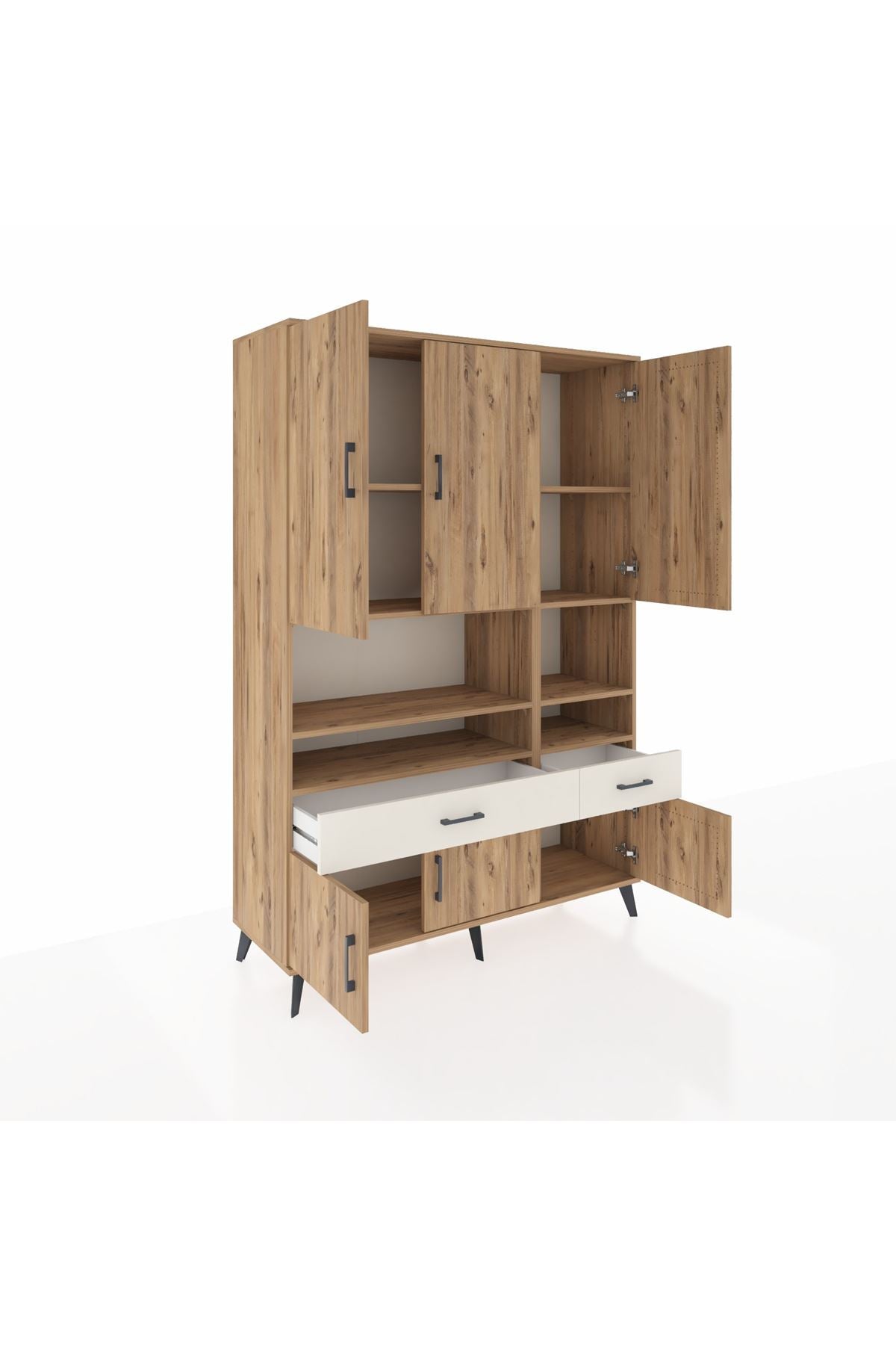 Hyperion Dolap 8 Raflı 2 Çekmeceli 6 Kapaklı 132x44x195 Çam-Çam/Aytaşı