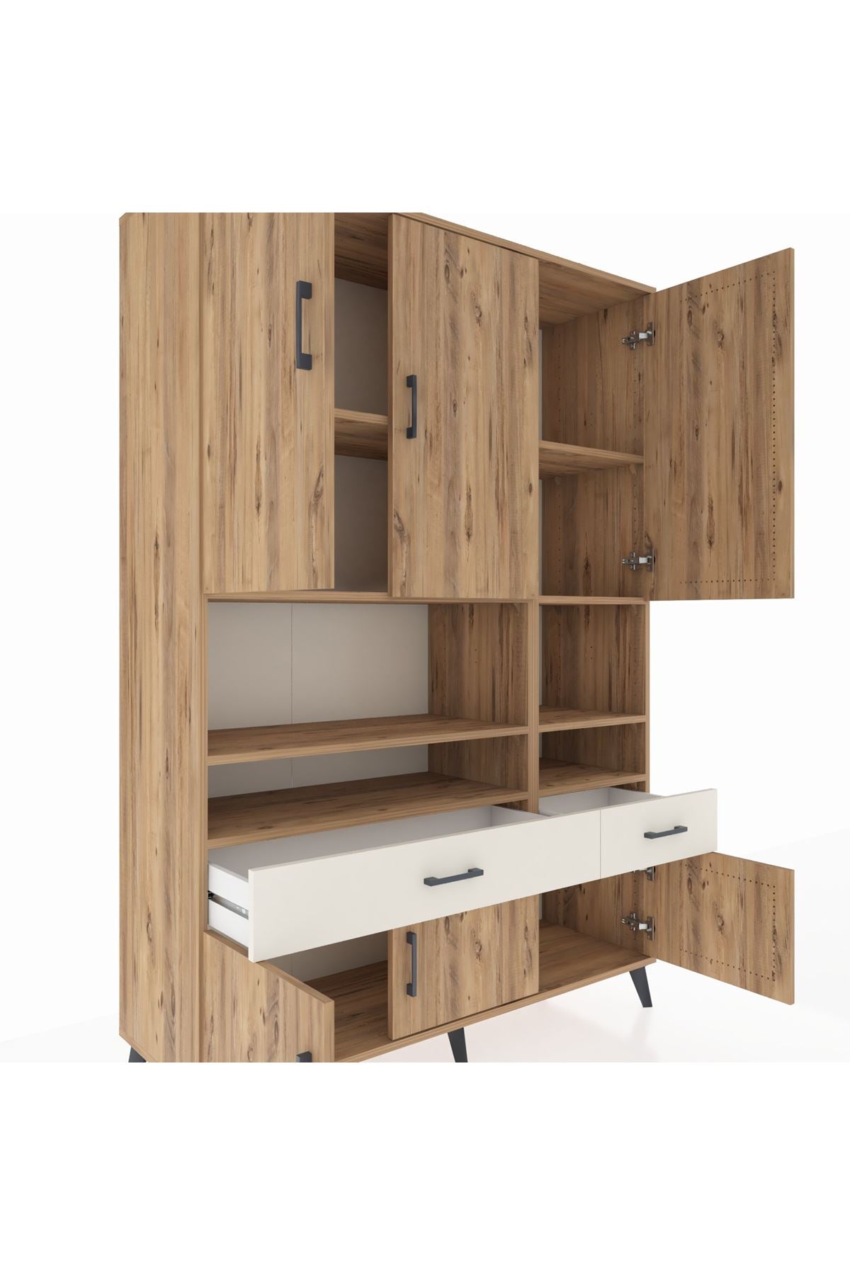 Hyperion Dolap 8 Raflı 2 Çekmeceli 6 Kapaklı 132x44x195 Çam-Çam/Aytaşı