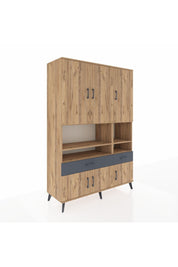 Hyperion Dolap 8 Raflı 2 Çekmeceli 6 Kapaklı 132x44x195 Çam-Çam/Antrasit