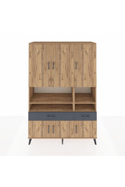 Hyperion Dolap 8 Raflı 2 Çekmeceli 6 Kapaklı 132x44x195 Çam-Çam/Antrasit