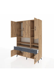 Hyperion Dolap 8 Raflı 2 Çekmeceli 6 Kapaklı 132x44x195 Çam-Çam/Antrasit