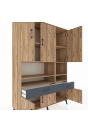 Hyperion Dolap 8 Raflı 2 Çekmeceli 6 Kapaklı 132x44x195 Çam-Çam/Antrasit