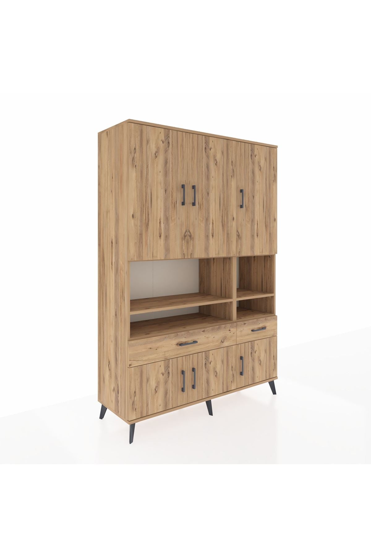 Hyperion Dolap 8 Raflı 2 Çekmeceli 6 Kapaklı 132x44x195 Çam-Çam/Çam