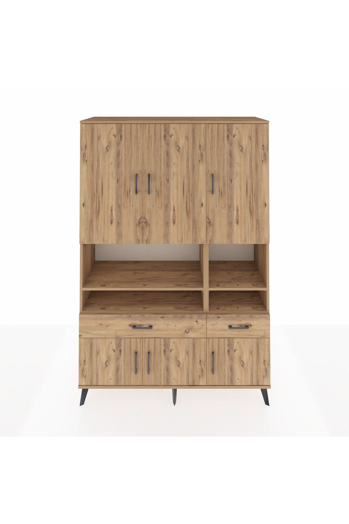 Hyperion Dolap 8 Raflı 2 Çekmeceli 6 Kapaklı 132x44x195 Çam-Çam/Çam