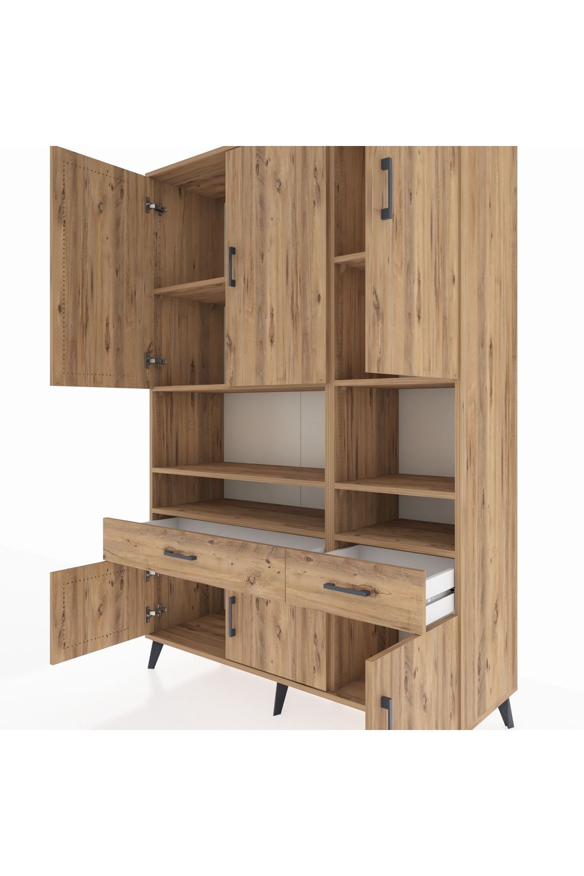 Hyperion Dolap 8 Raflı 2 Çekmeceli 6 Kapaklı 132x44x195 Çam-Çam/Çam