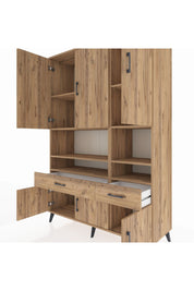 Hyperion Dolap 8 Raflı 2 Çekmeceli 6 Kapaklı 132x44x195 Çam-Çam/Çam