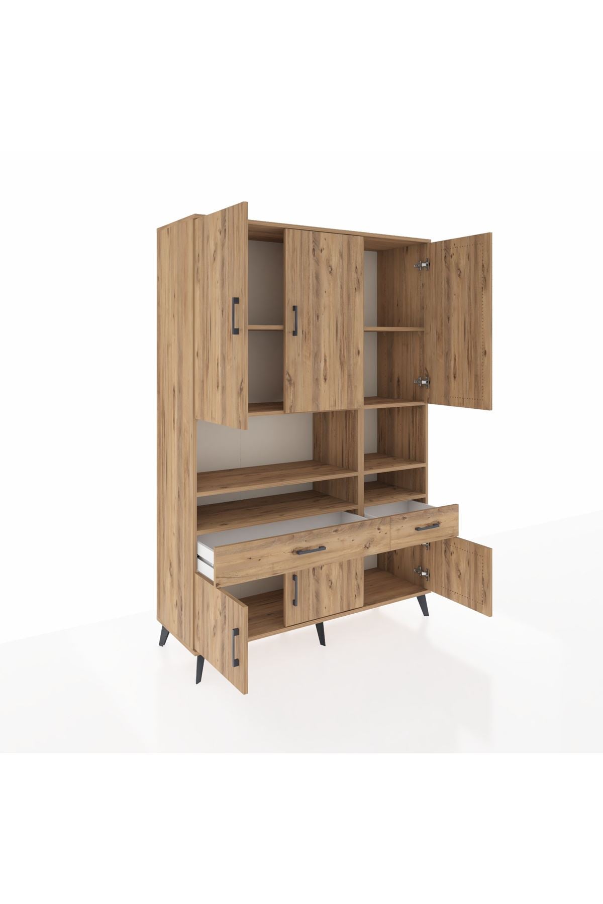 Hyperion Dolap 8 Raflı 2 Çekmeceli 6 Kapaklı 132x44x195 Çam-Çam/Çam