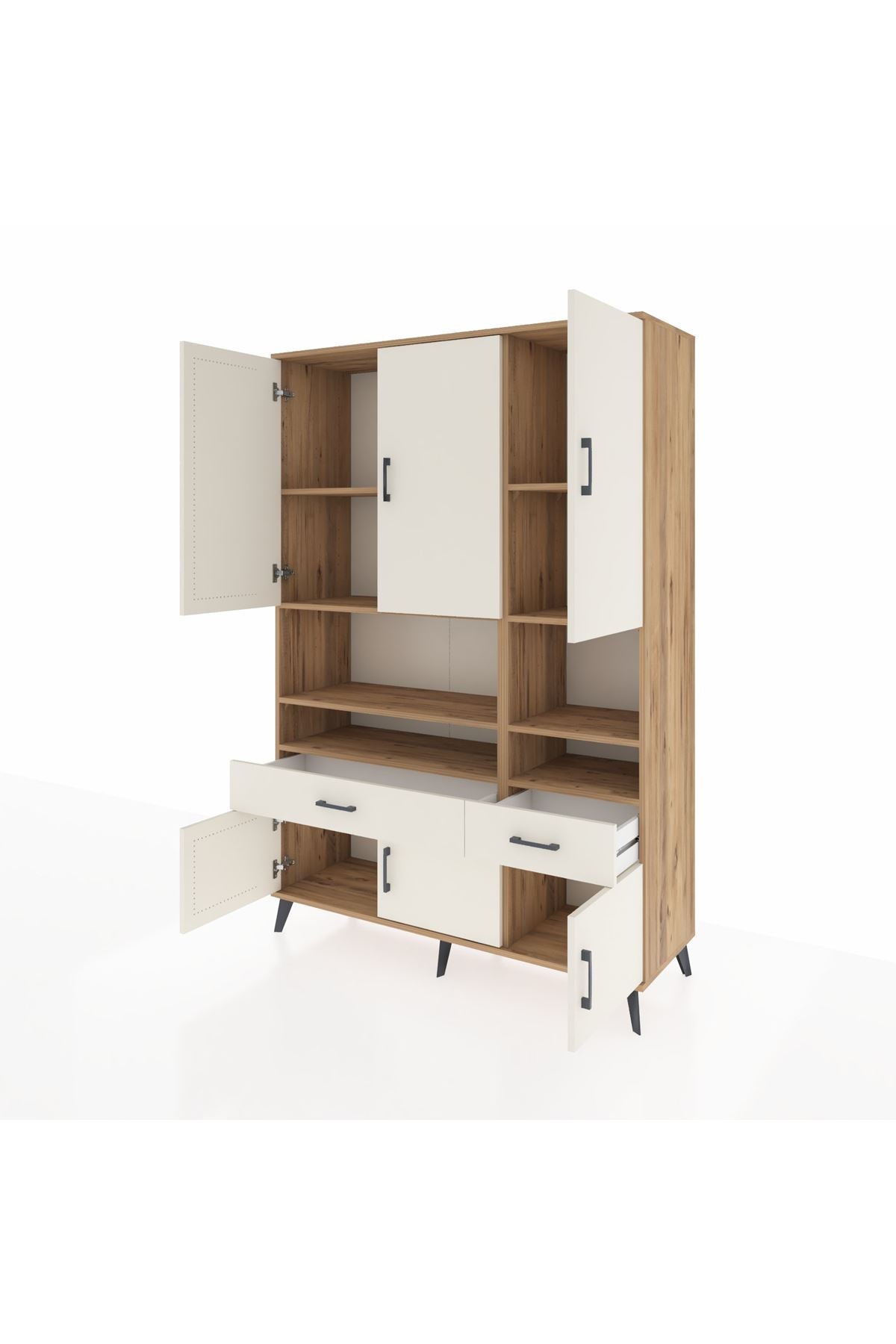 Hyperion Dolap 8 Raflı 2 Çekmeceli 6 Kapaklı 132x44x195 Çam-Aytaşı/Aytaşı