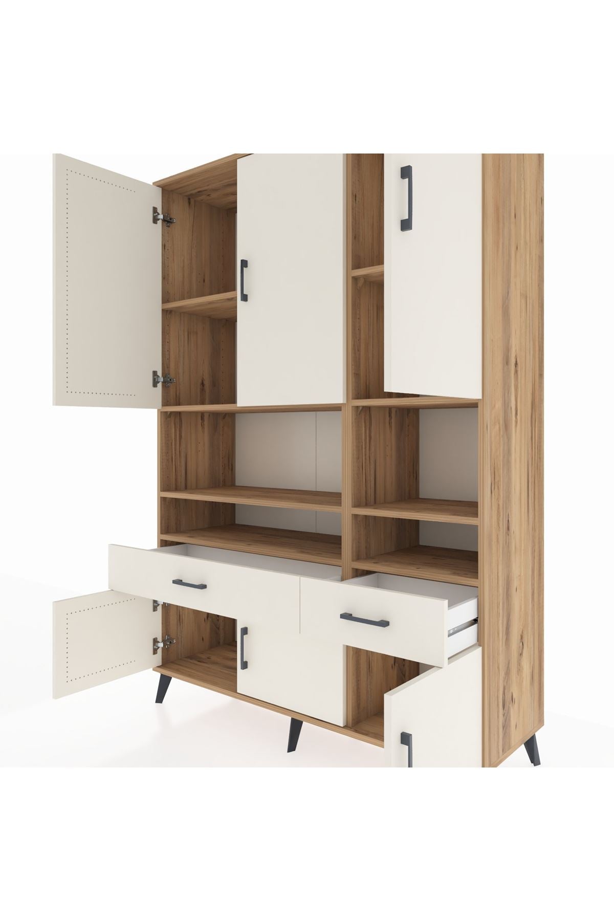 Hyperion Dolap 8 Raflı 2 Çekmeceli 6 Kapaklı 132x44x195 Çam-Aytaşı/Aytaşı