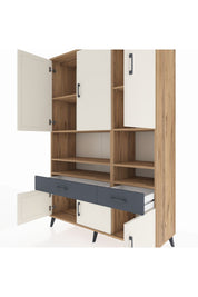 Hyperion Dolap 8 Raflı 2 Çekmeceli 6 Kapaklı 132x44x195 Çam-Aytaşı/Antrasit