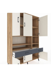 Hyperion Dolap 8 Raflı 2 Çekmeceli 6 Kapaklı 132x44x195 Çam-Aytaşı/Antrasit