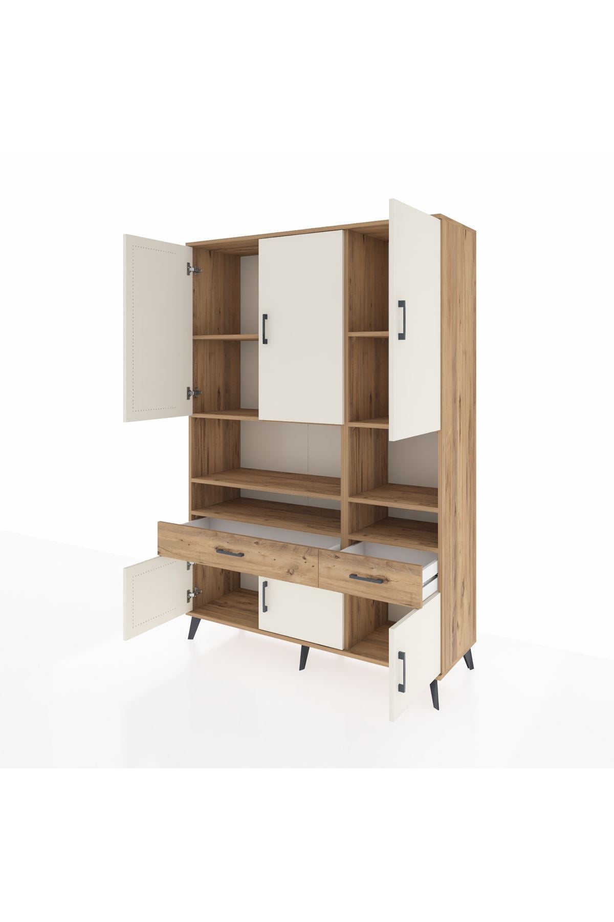 Hyperion Dolap 8 Raflı 2 Çekmeceli 6 Kapaklı 132x44x195 Çam-Aytaşı/Çam