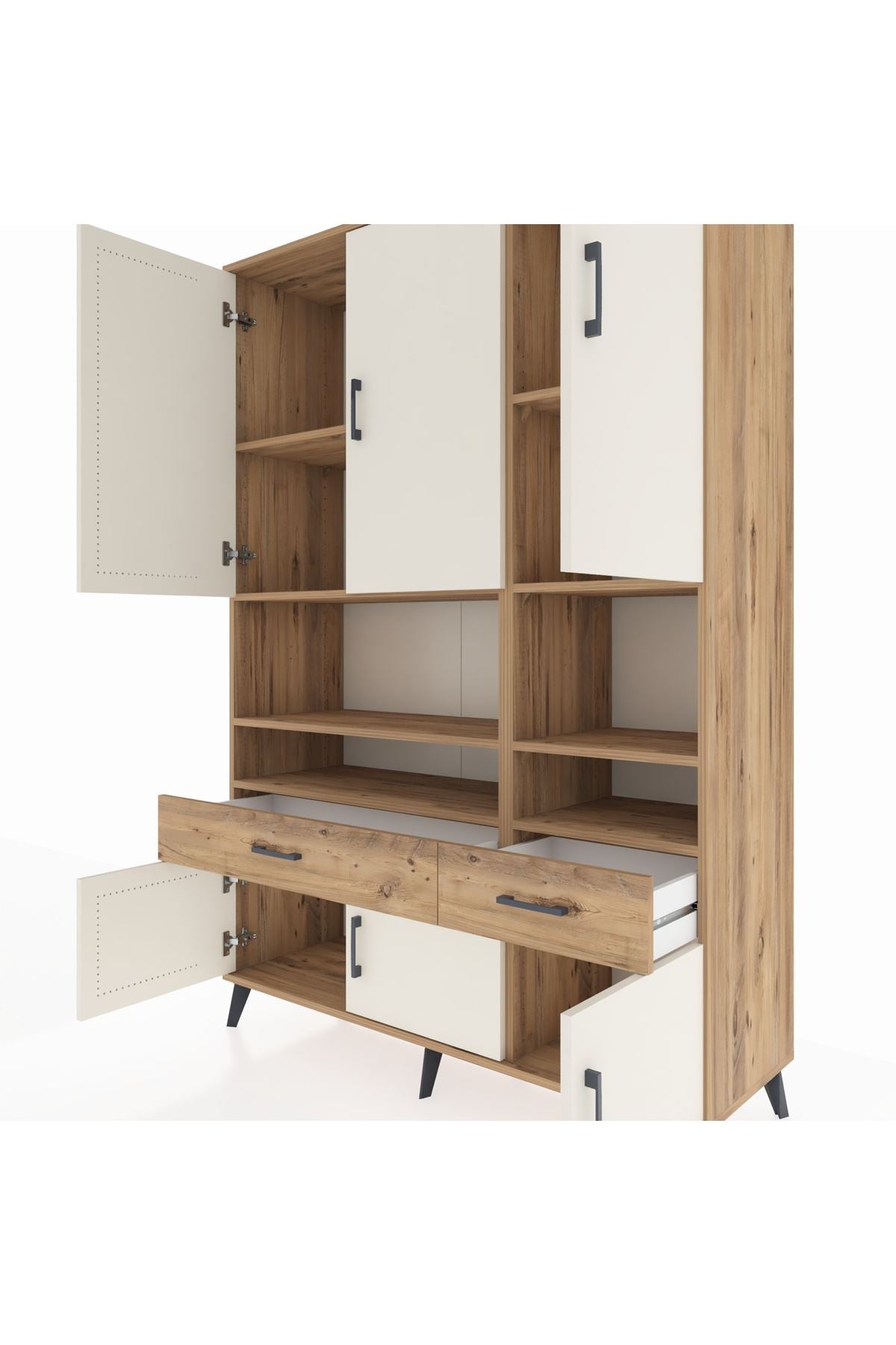 Hyperion Dolap 8 Raflı 2 Çekmeceli 6 Kapaklı 132x44x195 Çam-Aytaşı/Çam