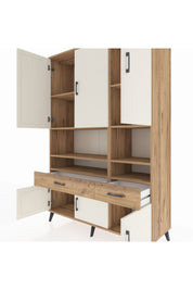 Hyperion Dolap 8 Raflı 2 Çekmeceli 6 Kapaklı 132x44x195 Çam-Aytaşı/Çam