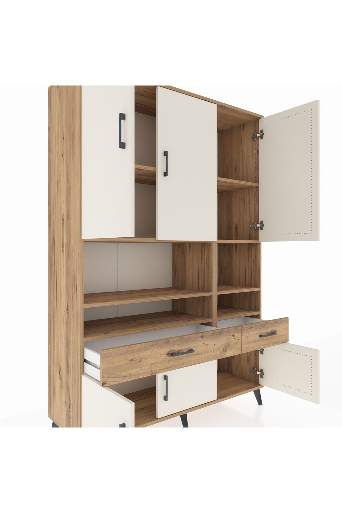 Hyperion Dolap 8 Raflı 2 Çekmeceli 6 Kapaklı 132x44x195 Çam-Aytaşı/Çam