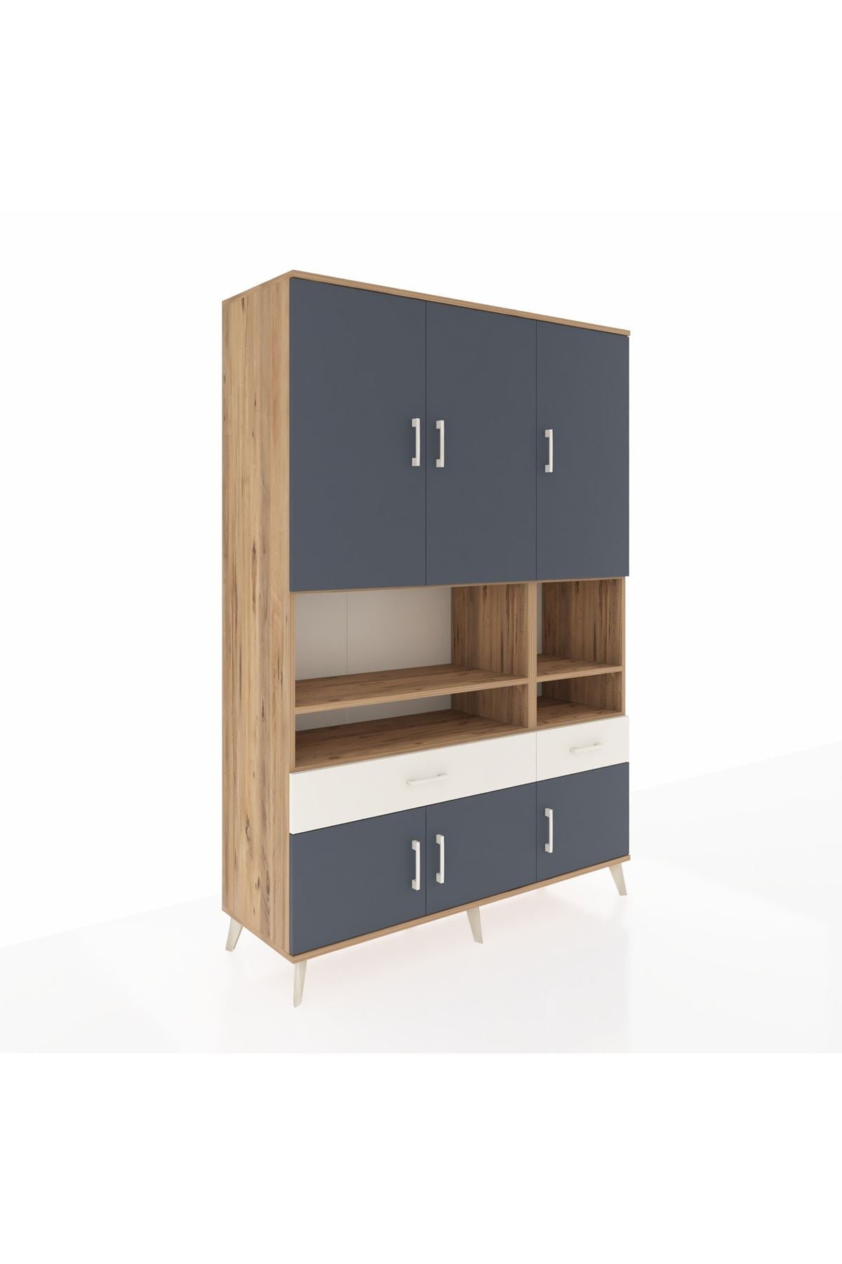 Hyperion Dolap 8 Raflı 2 Çekmeceli 6 Kapaklı 132x44x195 Çam-Antrasit/Aytaşı