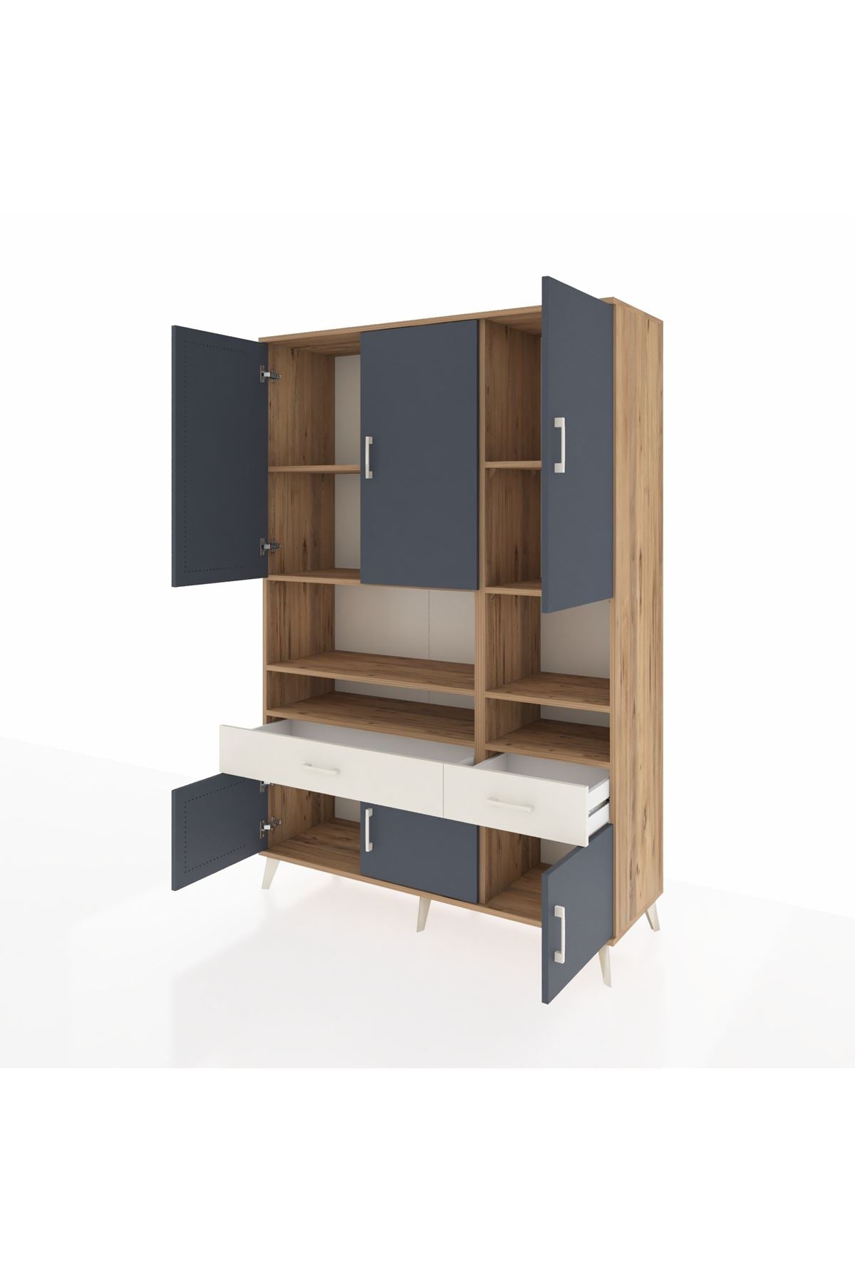 Hyperion Dolap 8 Raflı 2 Çekmeceli 6 Kapaklı 132x44x195 Çam-Antrasit/Aytaşı