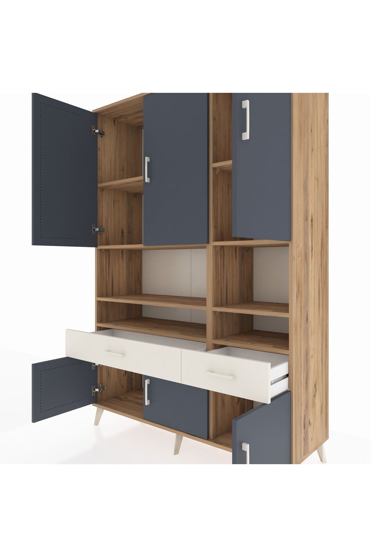 Hyperion Dolap 8 Raflı 2 Çekmeceli 6 Kapaklı 132x44x195 Çam-Antrasit/Aytaşı