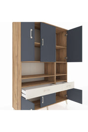 Hyperion Dolap 8 Raflı 2 Çekmeceli 6 Kapaklı 132x44x195 Çam-Antrasit/Aytaşı