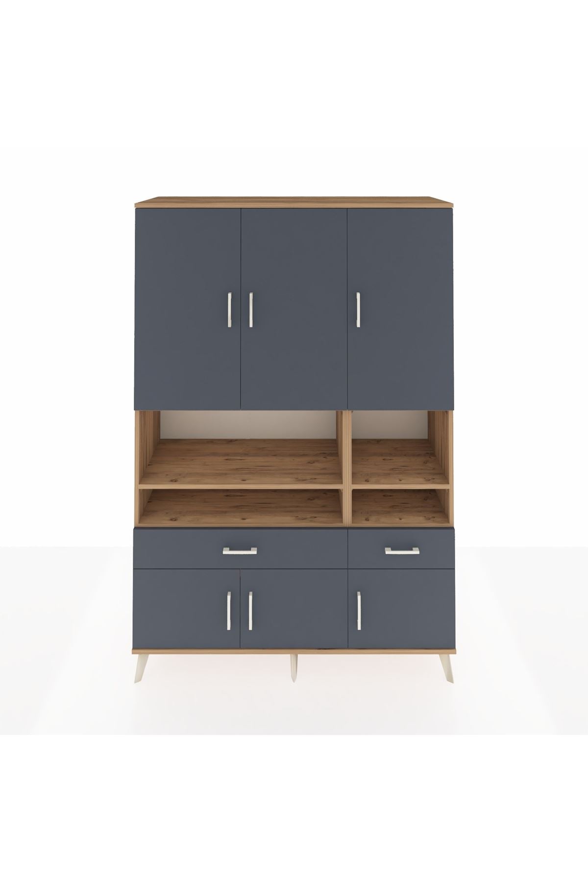 Hyperion Dolap 8 Raflı 2 Çekmeceli 6 Kapaklı 132x44x195 Çam-Antrasit/Antrasit