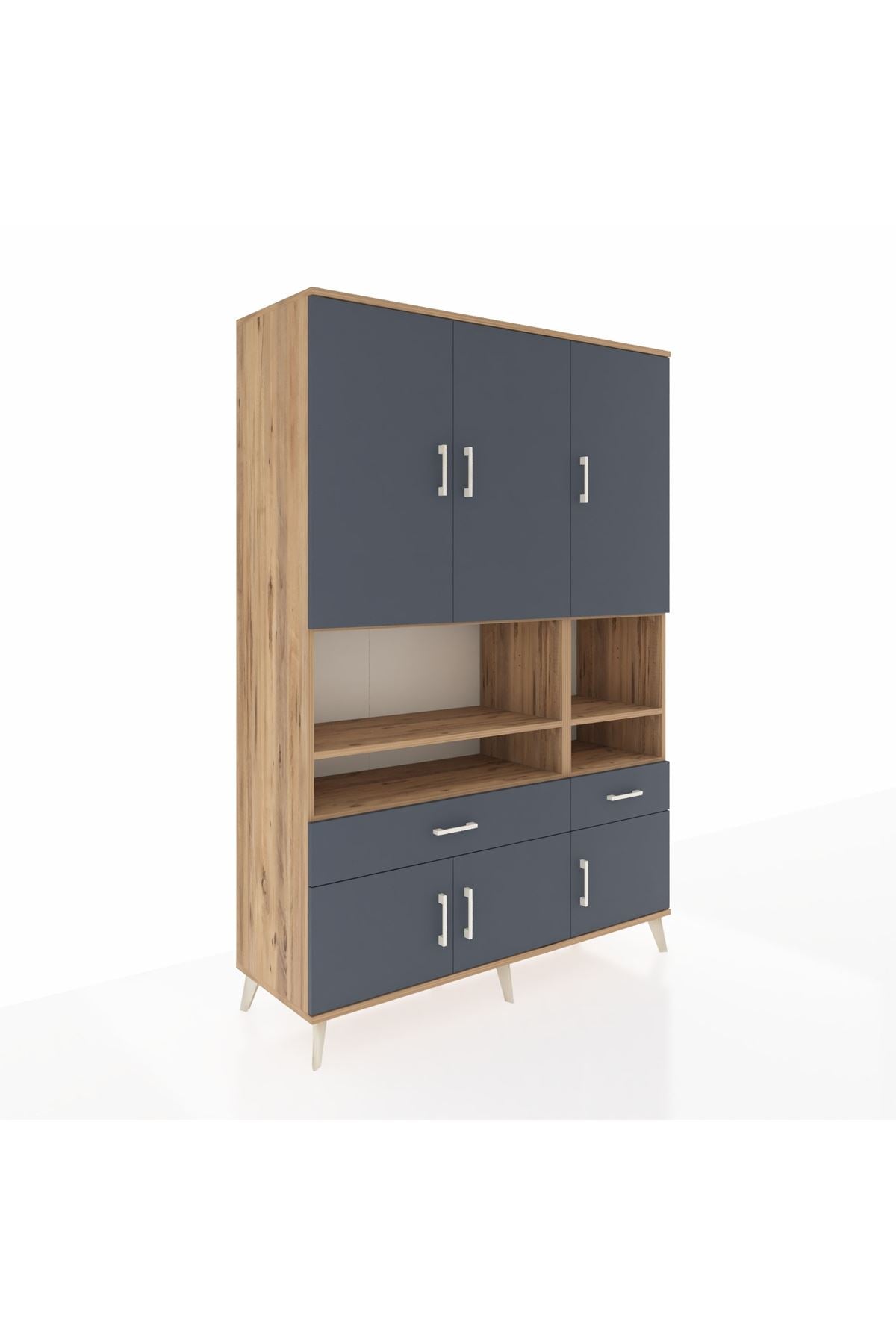 Hyperion Dolap 8 Raflı 2 Çekmeceli 6 Kapaklı 132x44x195 Çam-Antrasit/Antrasit