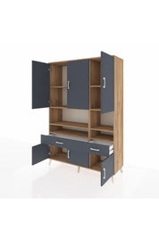 Hyperion Dolap 8 Raflı 2 Çekmeceli 6 Kapaklı 132x44x195 Çam-Antrasit/Antrasit