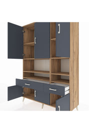 Hyperion Dolap 8 Raflı 2 Çekmeceli 6 Kapaklı 132x44x195 Çam-Antrasit/Antrasit