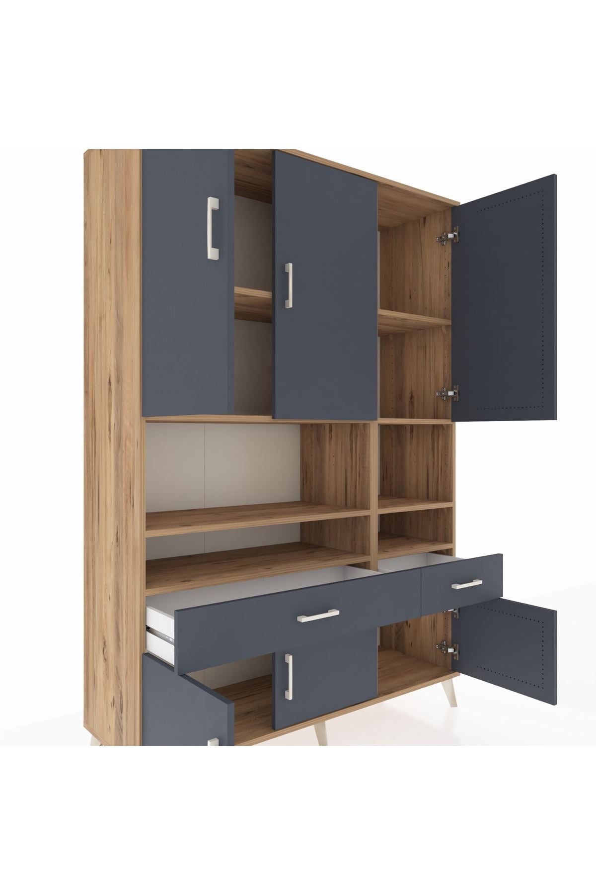 Hyperion Dolap 8 Raflı 2 Çekmeceli 6 Kapaklı 132x44x195 Çam-Antrasit/Antrasit